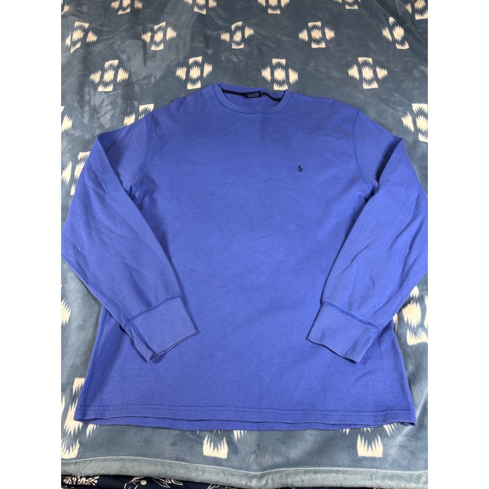 Polo Ralph Lauren Mens XL Blue Waffle Knit Thermal Long Sleeve Sleepwear Top